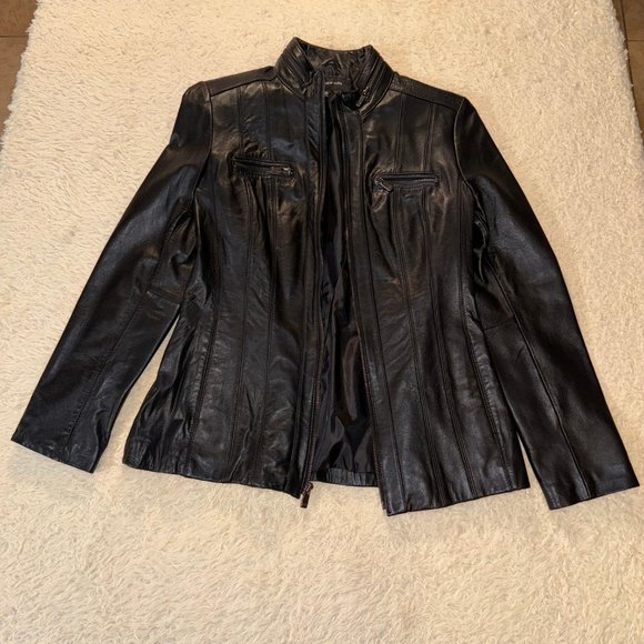 Jones New York Womens Black Leather Jacket Size Medium - Picture 6 of 15